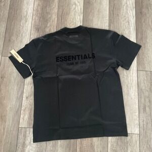 Fear of God Essentials T-Shirt Mens XL Stretch Limo Black New Velvet Logo Tee